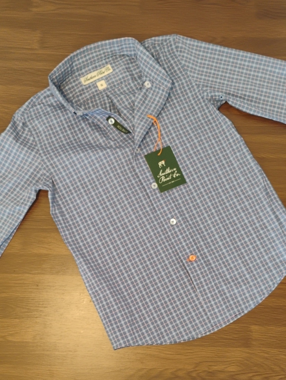 Blue Checked Button-Down SNWT Southern Point Co. Youth Boys Hadley Plahirt - Boy